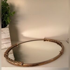 Vintage Stylebuilt Oval Mirrored Vanity Tray Organizer Rope Bow Gold Tone